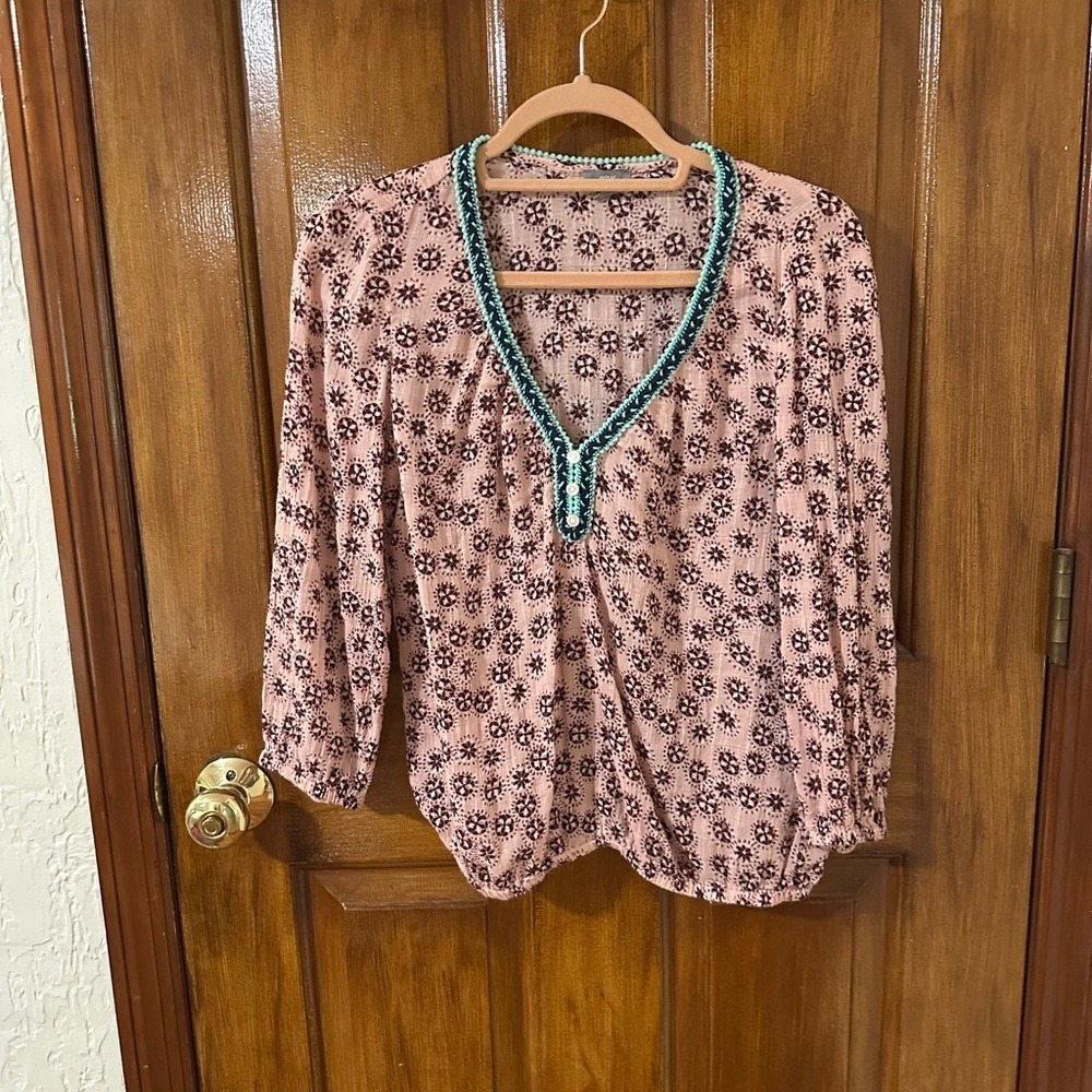 Aerie‎ Pink Floral Boho Top with Teal Accents - Picture 3 of 6